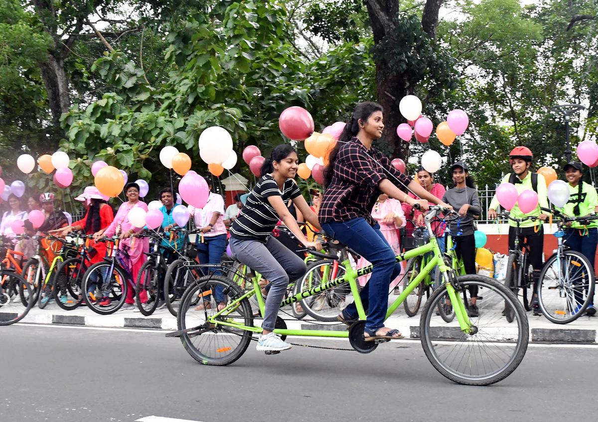 A bike ride brings together women in colourful attire The Hindu