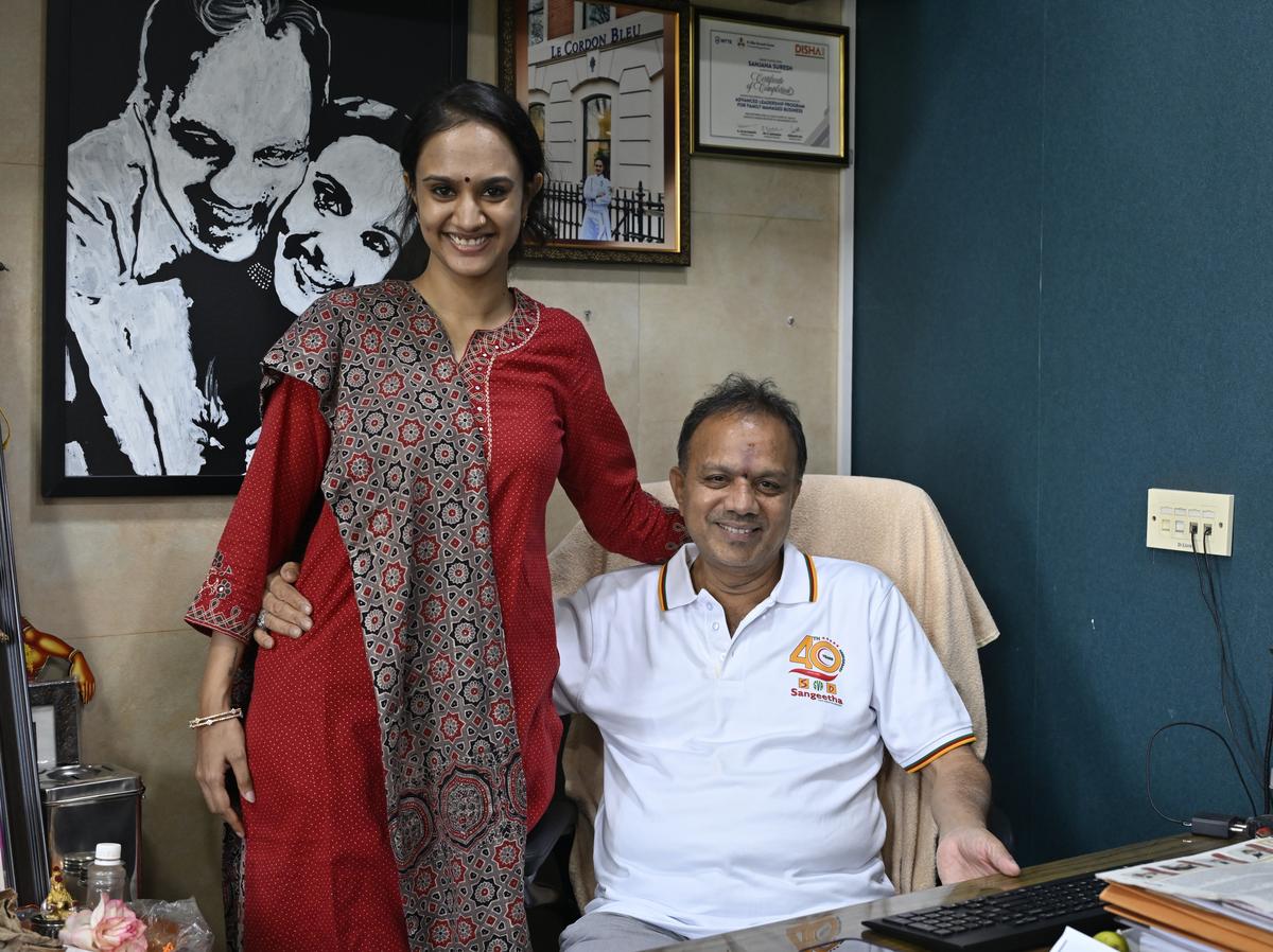 Sangeetha restaurant’s P Suresh with his daughter Sanjana Suresh  