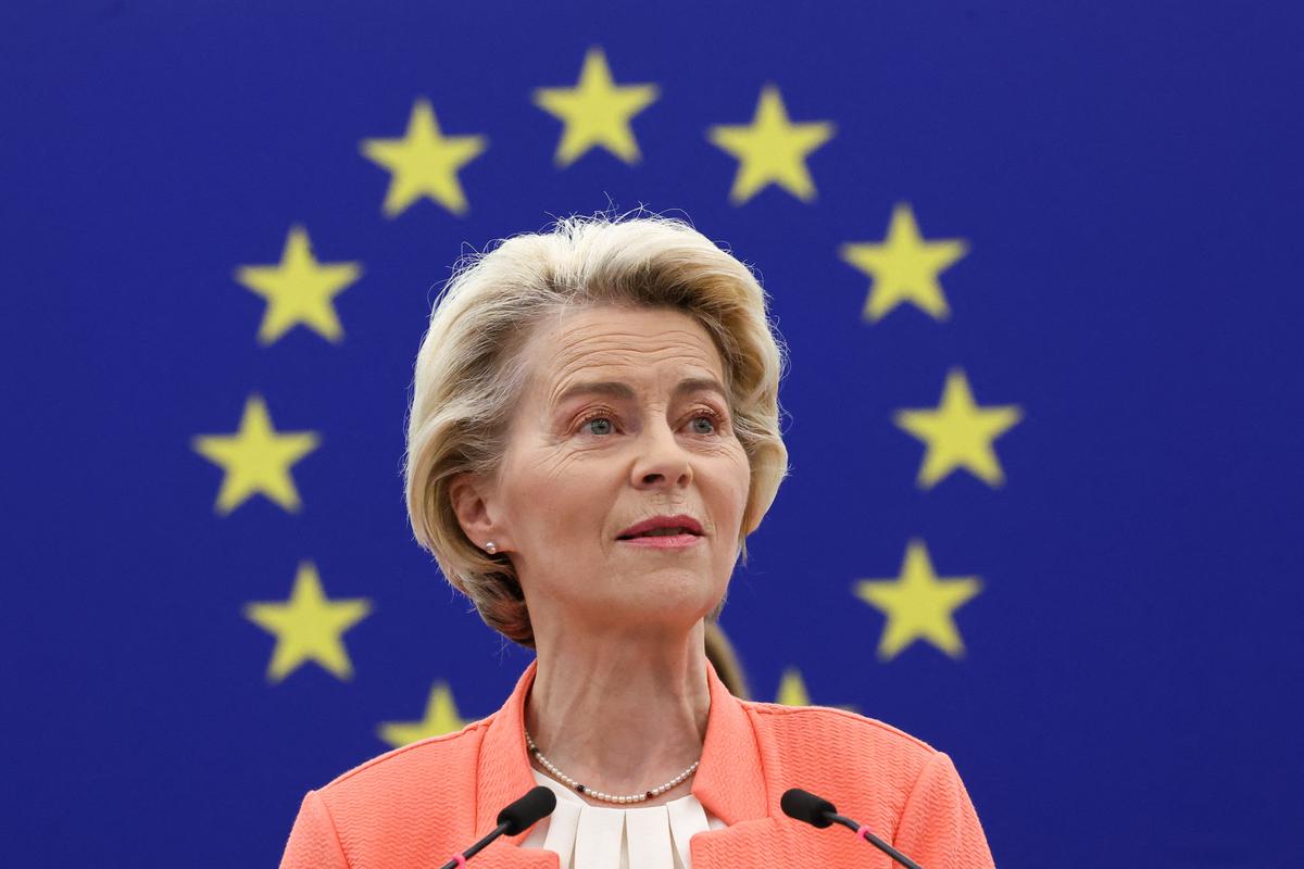 European Commission President Ursula von der Leyen delivers the State of the European Union address to the European Parliament, in Strasbourg, France, September 13, 2023. 