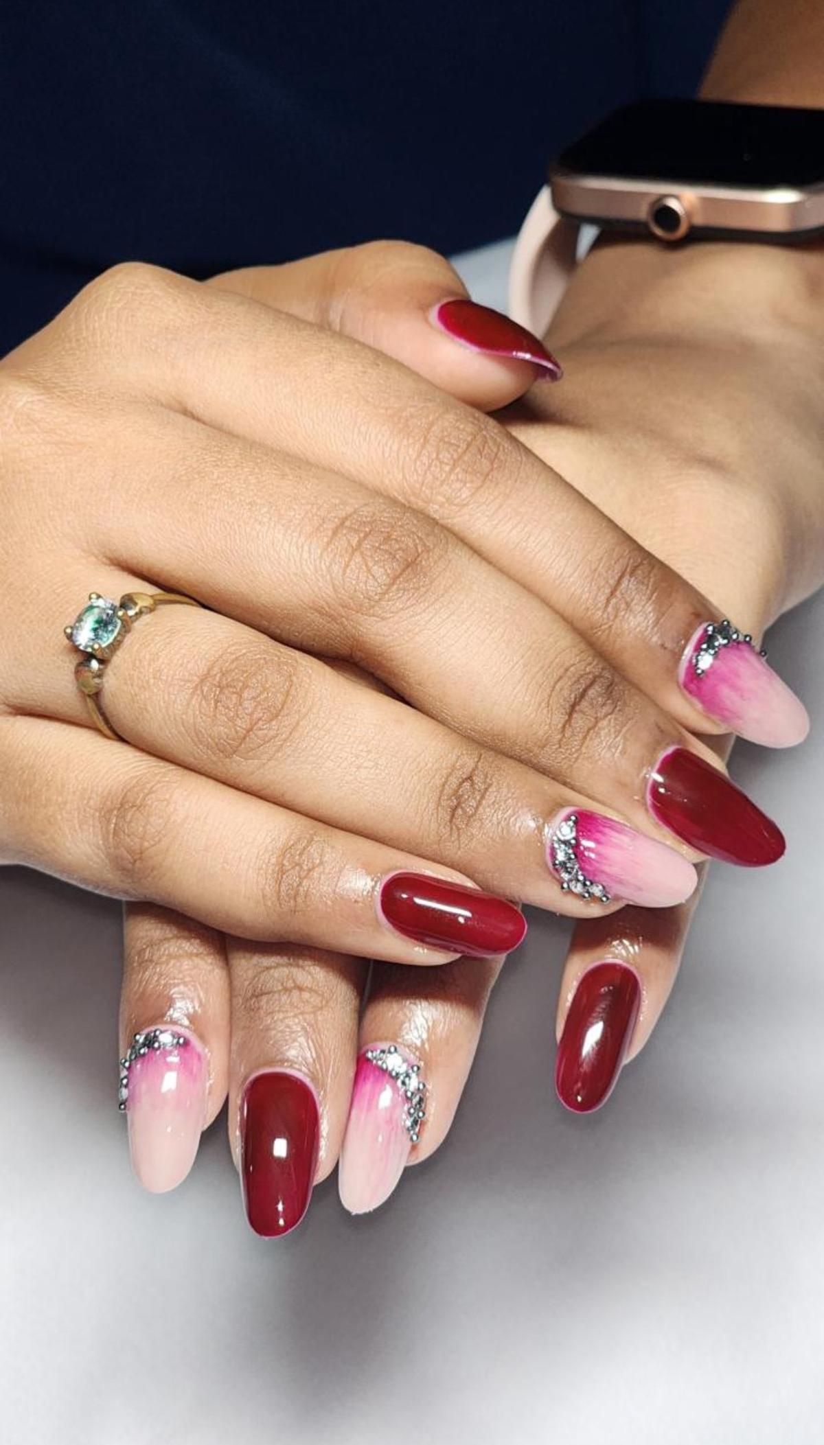 Nail art at D Artistry. Reds, maroons and pinks are staples for customers whereas shades of blues and greens are less popular. 