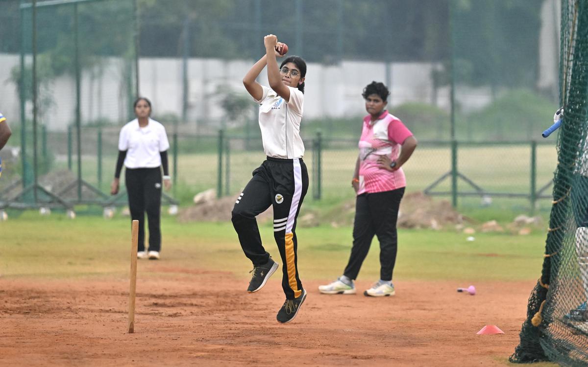 Girls practising cricket at AM Jain college ground in Chennai.