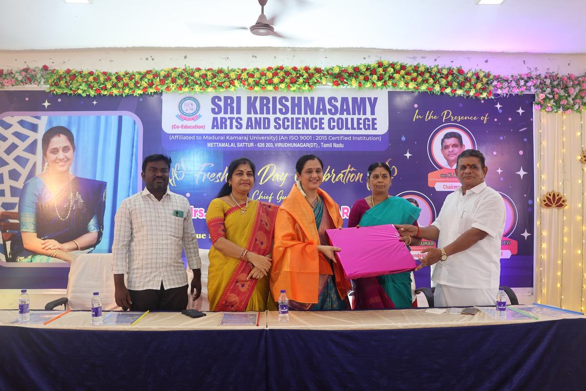 Sri Krishnasamy Arts and Science College, Mettamalai, celebrating Freshers’ Day.