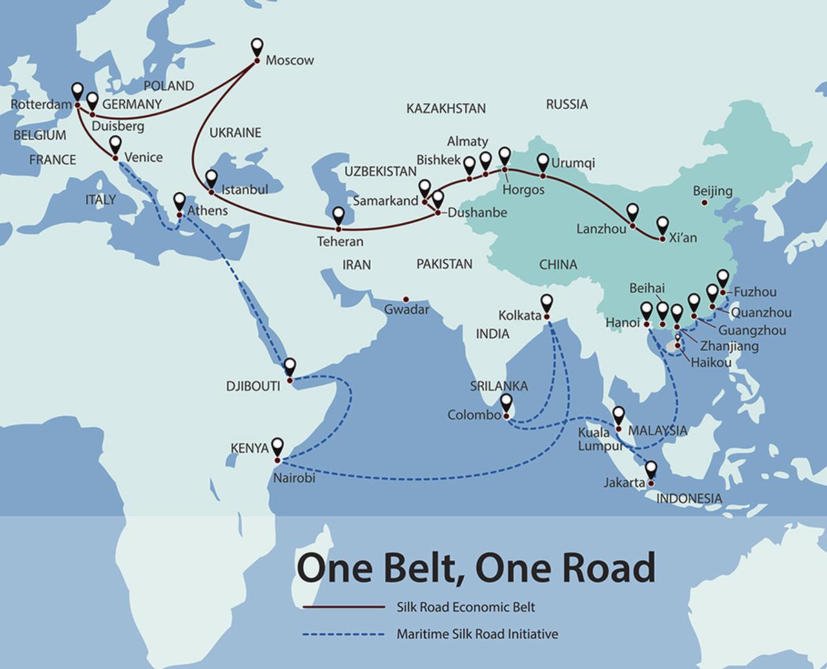 One Belt, One Road, Chinese strategic investment in the 21st century chart map, vector