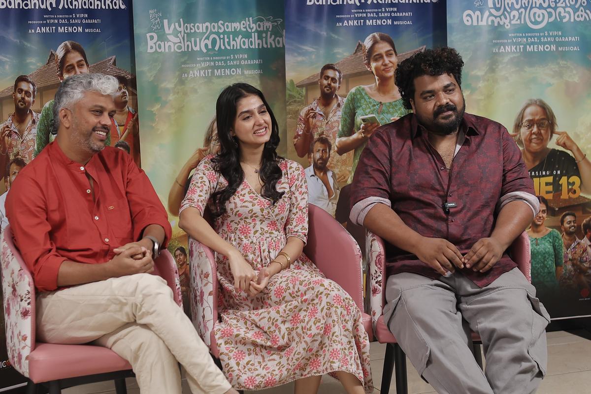 Vipin Das, Anaswara Rajan and Joemon Jyothir during promotions of Vyasana Sametham Bandhu Mithradhikal