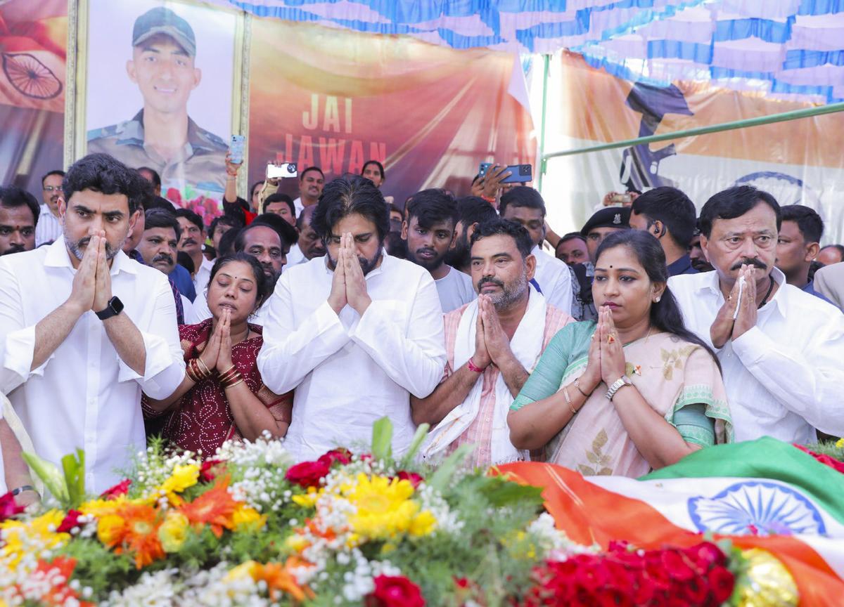 Andhra Pradesh Deputy Chief Minister Pawan Kalyan and others paid tribute to the murdered soldier Mudavath Murali Naik, who was killed on May 11, 2025 in the Sri Sathyasai area of Andhra Pradesh. Andhra Pradesh Deputy Chief Minister Pawan Kalyan and others paid tribute to the murdered soldier Mudavath Murali Naik, who was killed on May 11, 2025 in the Sri Sathyasai area of Andhra Pradesh.