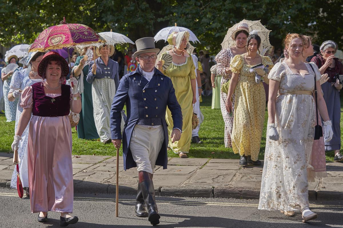 People dressed in period costume take part in the annual Jane Austen Festival in Bath, England. People dressed in period costume take part in the annual Jane Austen Festival in Bath, England.