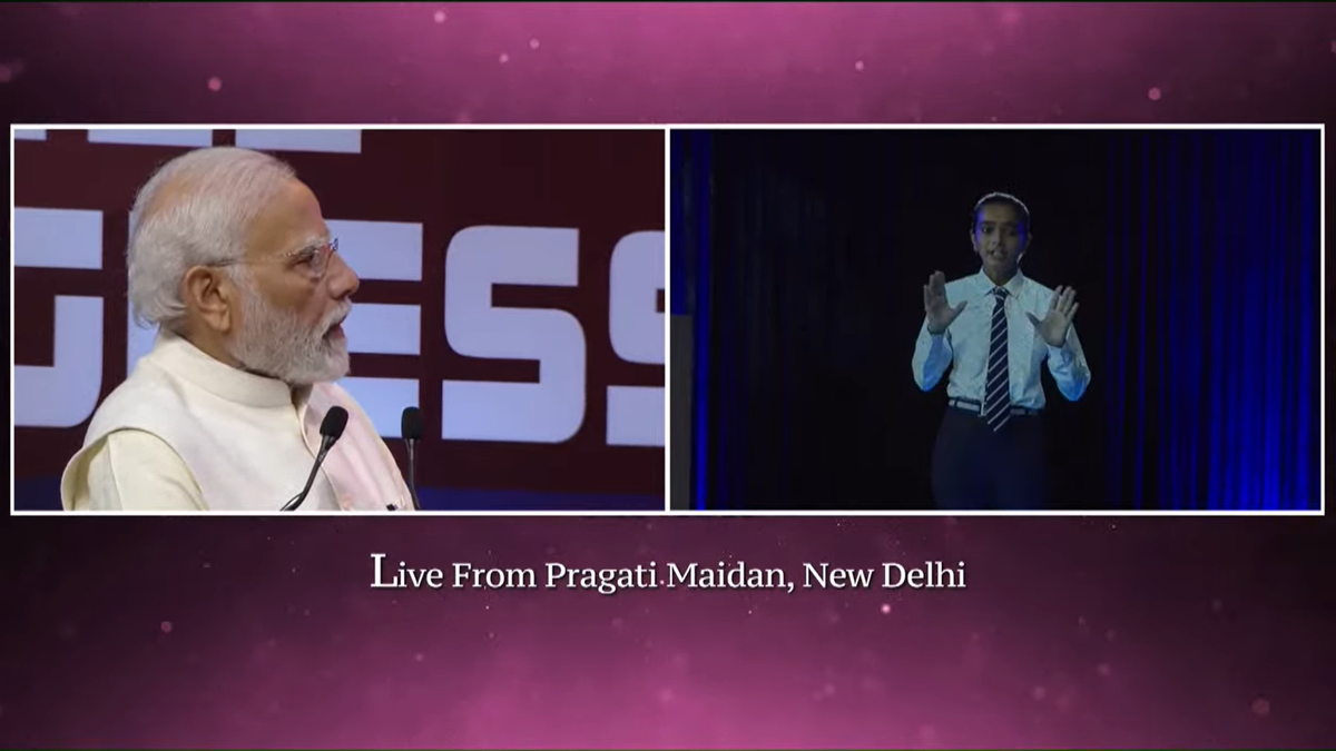PM Modi interacting with a hologram of a student. Photo: Screengrab from YouTube/PMOIndia PM Modi interacting with a hologram of a student. Photo: Screengrab from YouTube/PMOIndia