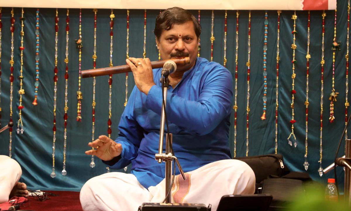Flautist Prapancham Balachandran performing as part of  K.V. Narayanaswamy centenary celebrations in September, 2023. 