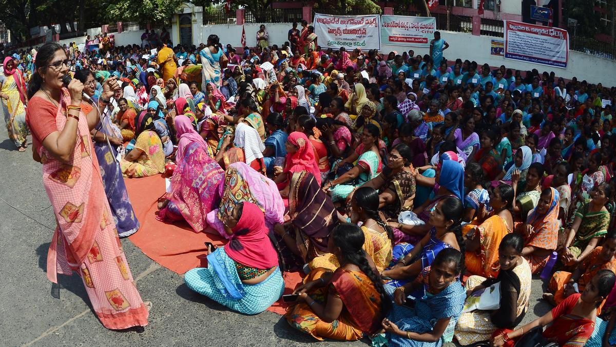 Anganwadi workers in south coastal Andhra Pradesh take to the streets