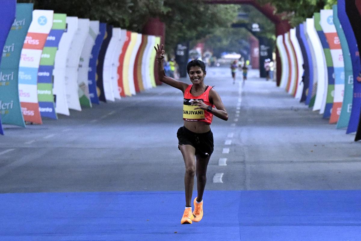 TCS world 10k elite women's Indian winner Sanjivani Jadhav in Bengaluru on Sunday, 26 April, 2026.