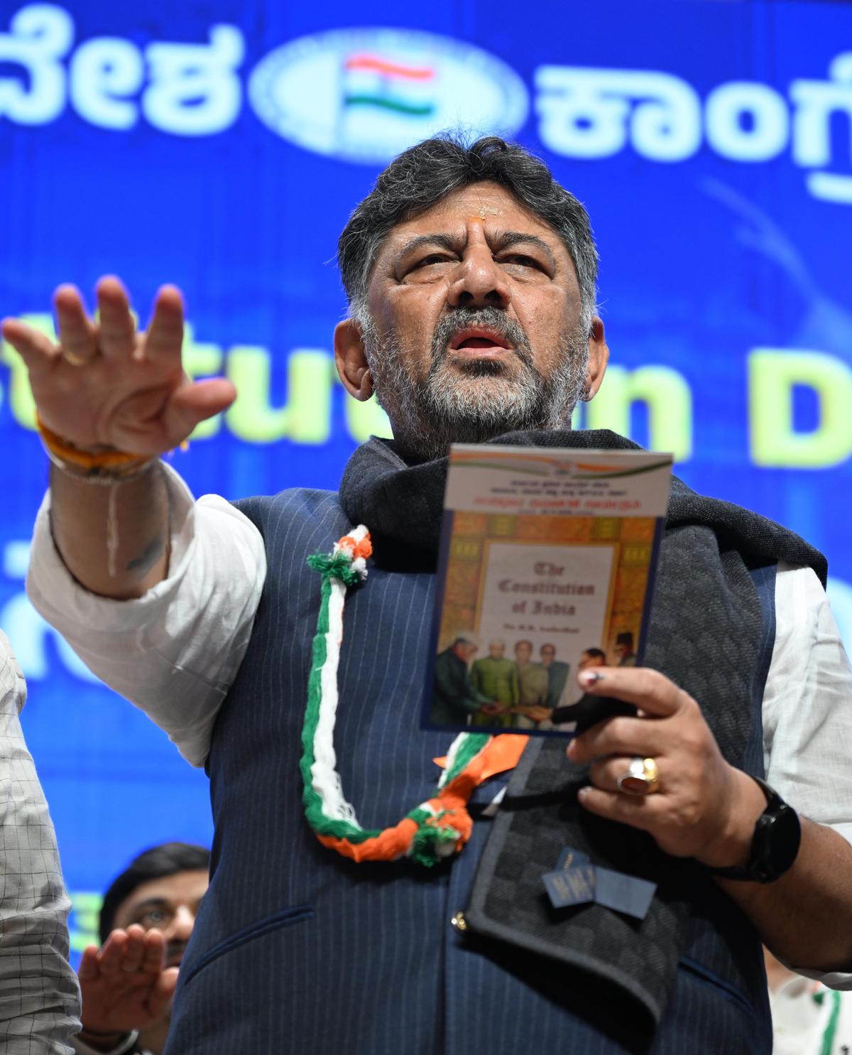 KPCC President and DCM D K Shivakumar, during Constitution Day programme in Bengaluru on Wednesday.