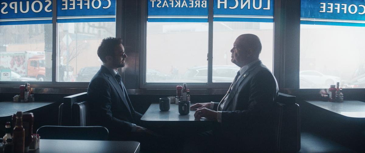 (LR) Daredevil / Matt Murdock (Charlie Cox) and Wilson Fisk / Kingpin (Vincent D'Onfreo) Marvel Television's 'Daredevil: Born Again'