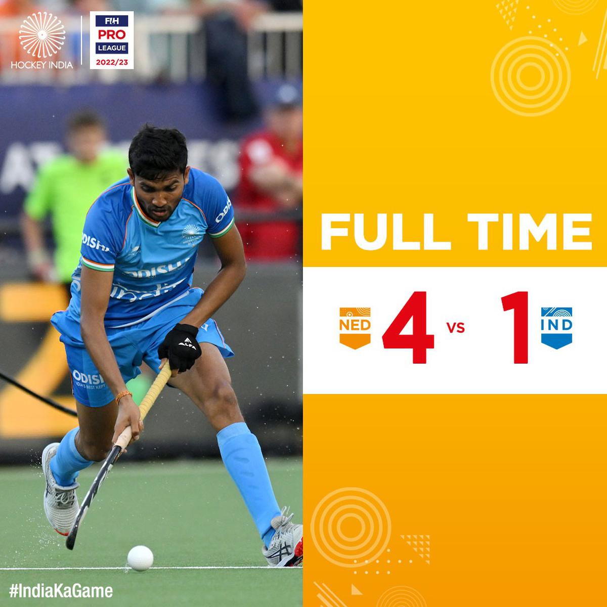 India verloor met 1-4 van Nederland in de FIH Pro League