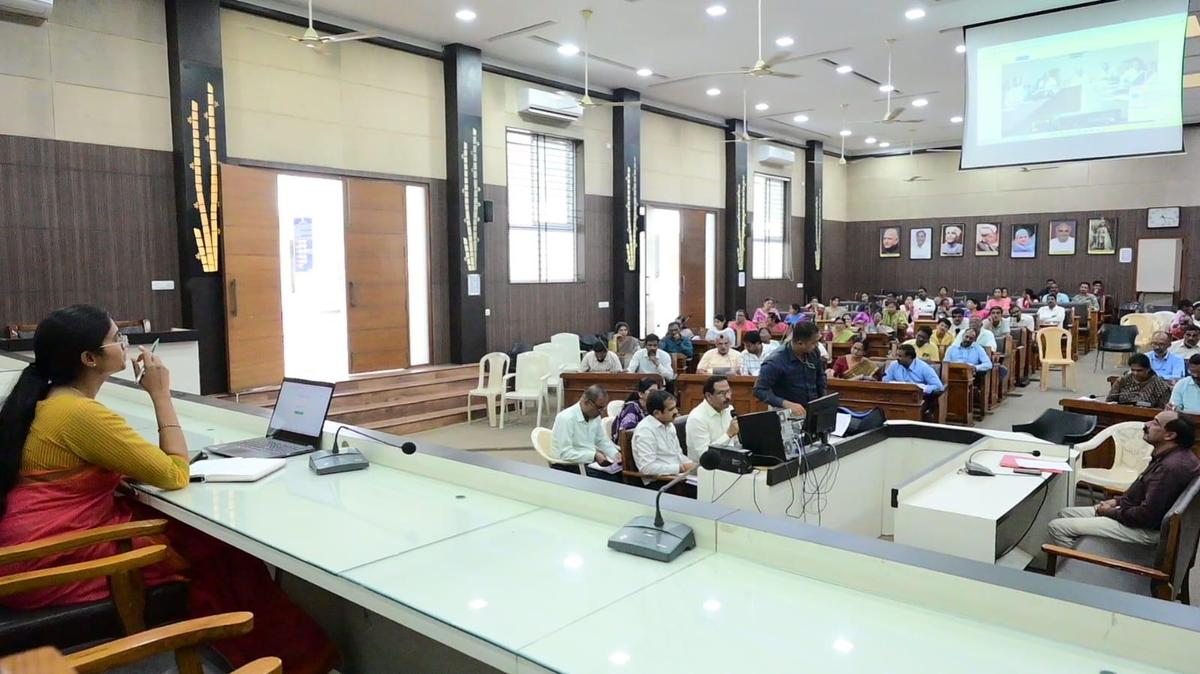 ZP CEO K.R. Nandini during the review meeting of the SSLC preparatory examinations in Mandya.