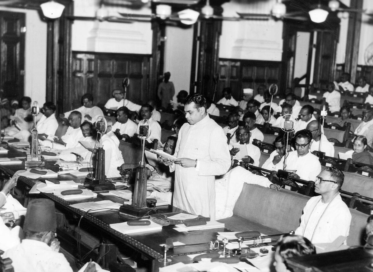 B. Gopala Reddi presenting the Madras Budget for 1951-52 in the Madras Legislative Assembly