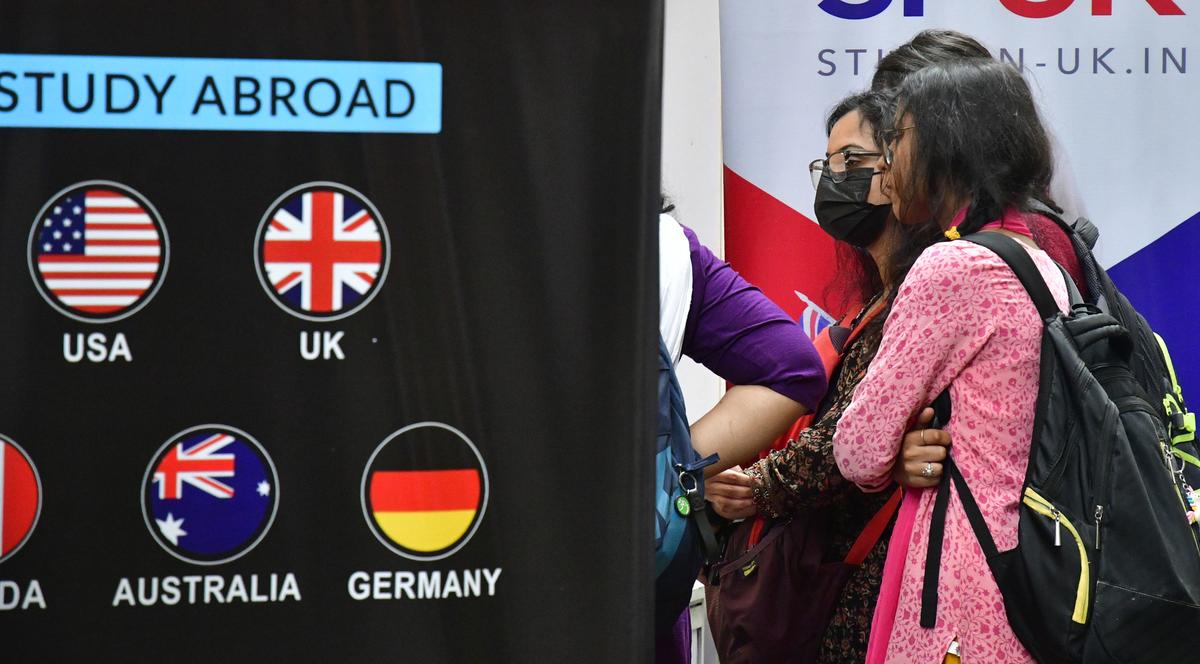 A file photo of visitors at an international education fair in Bengaluru. A file photo of visitors at an international education fair in Bengaluru.
