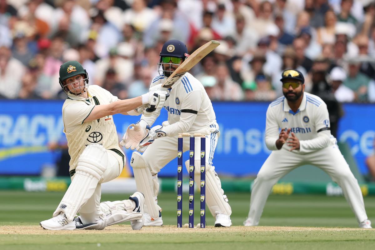 Steve Smith of Australia plays a shot during day two of the Men’s Fourth Test Match in the series between Australia and India at Melbourne Cricket Ground on December 27, 2024 in Melbourne, Australia.