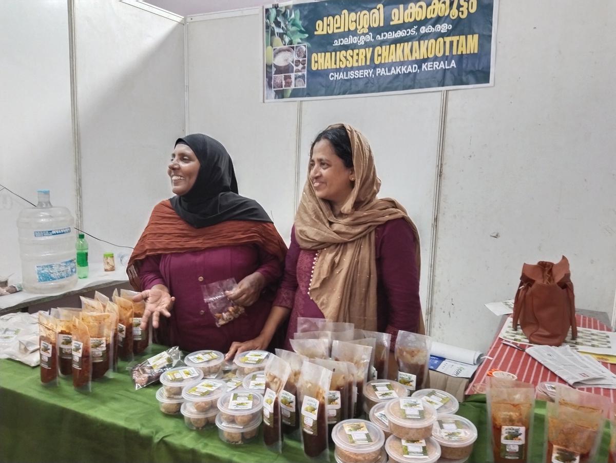Bushra Faisal (left) and Sahida Aboobacker of Chalissery Chakkakkoottam at Ananthapuri Chakka Mahotsavam with an array of products made from jackfruit