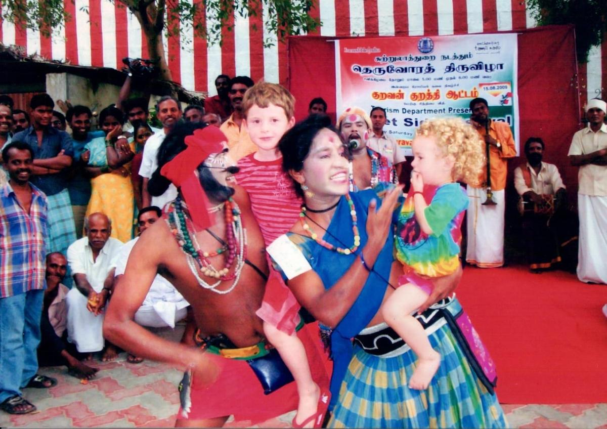 A Raja Rani Attam group performance in Madurai.