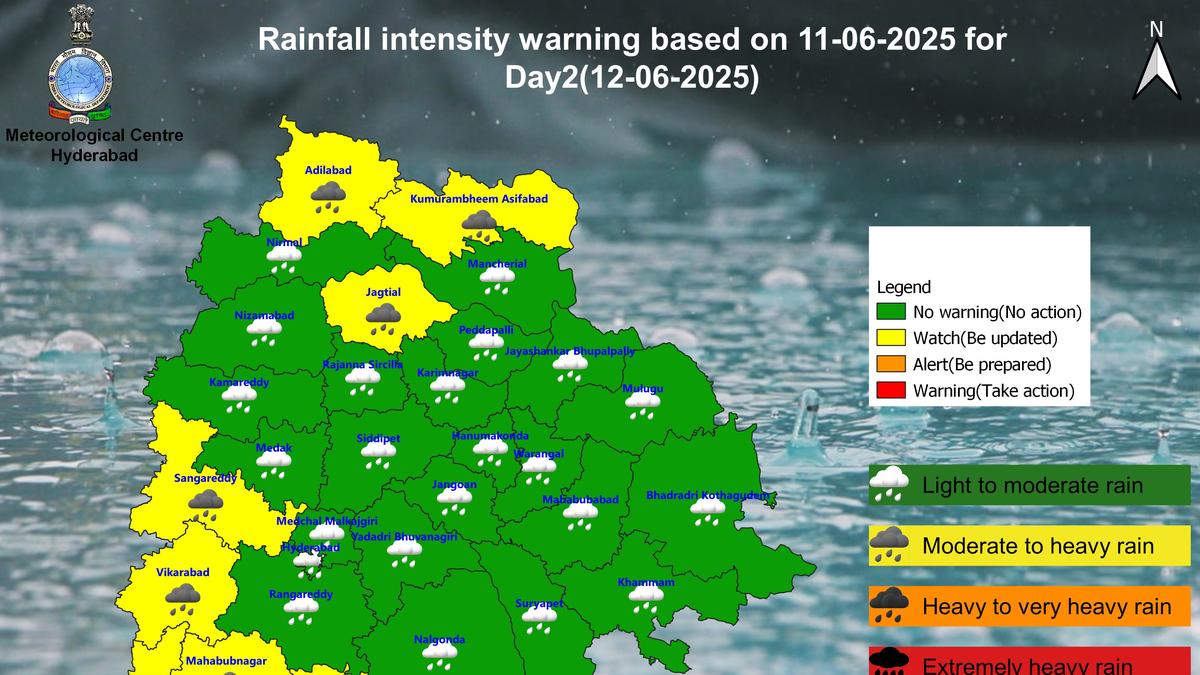 Heavy rainfall alert in 10 Telangana districts on June 12