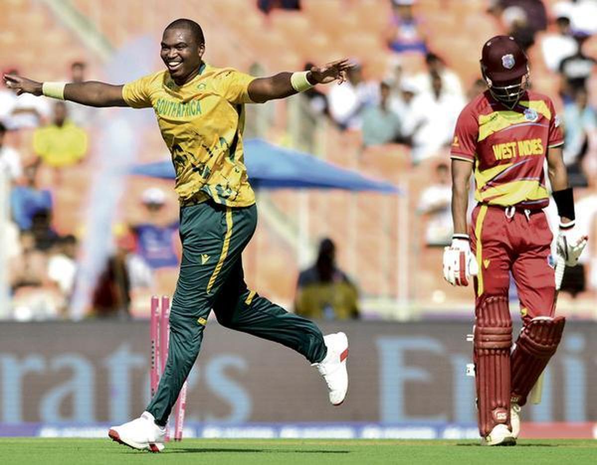West Indies’s Roston Chase is clean bowled by South Africa's Lungi Ngidi during their ICC Men's T20 World Cup Super Eight match at the Narendra Modi Stadium in Ahmedabad, Gujarat on Thursday February 26, 2026. West Indies’s Roston Chase is clean bowled by South Africa's Lungi Ngidi during their ICC Men's T20 World Cup Super Eight match at the Narendra Modi Stadium in Ahmedabad, Gujarat on Thursday February 26, 2026.