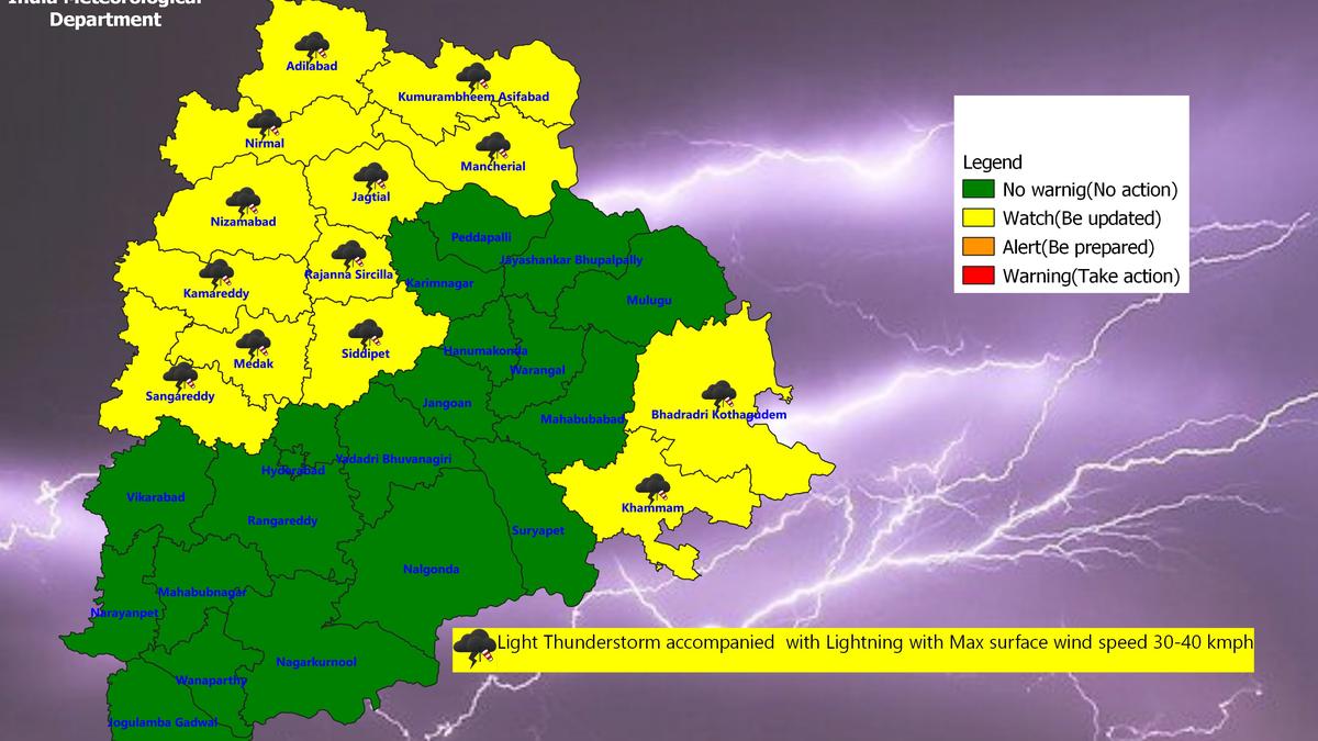 Thunderstorm forecast in 13 Telangana districts on April 20