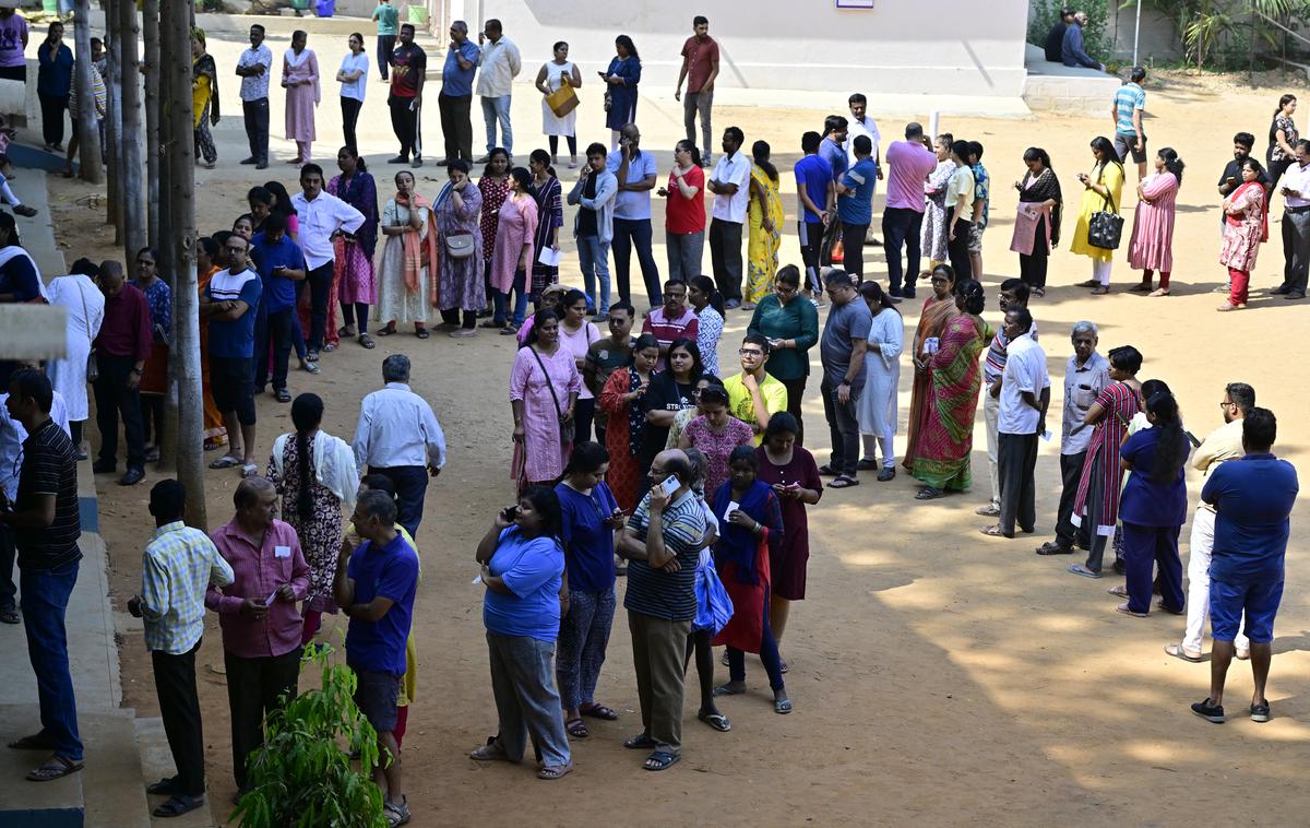 Vedic Student voters cast their votes at National College Basavanagudi, in Bengaluru South Loka Sabha Consistency.
