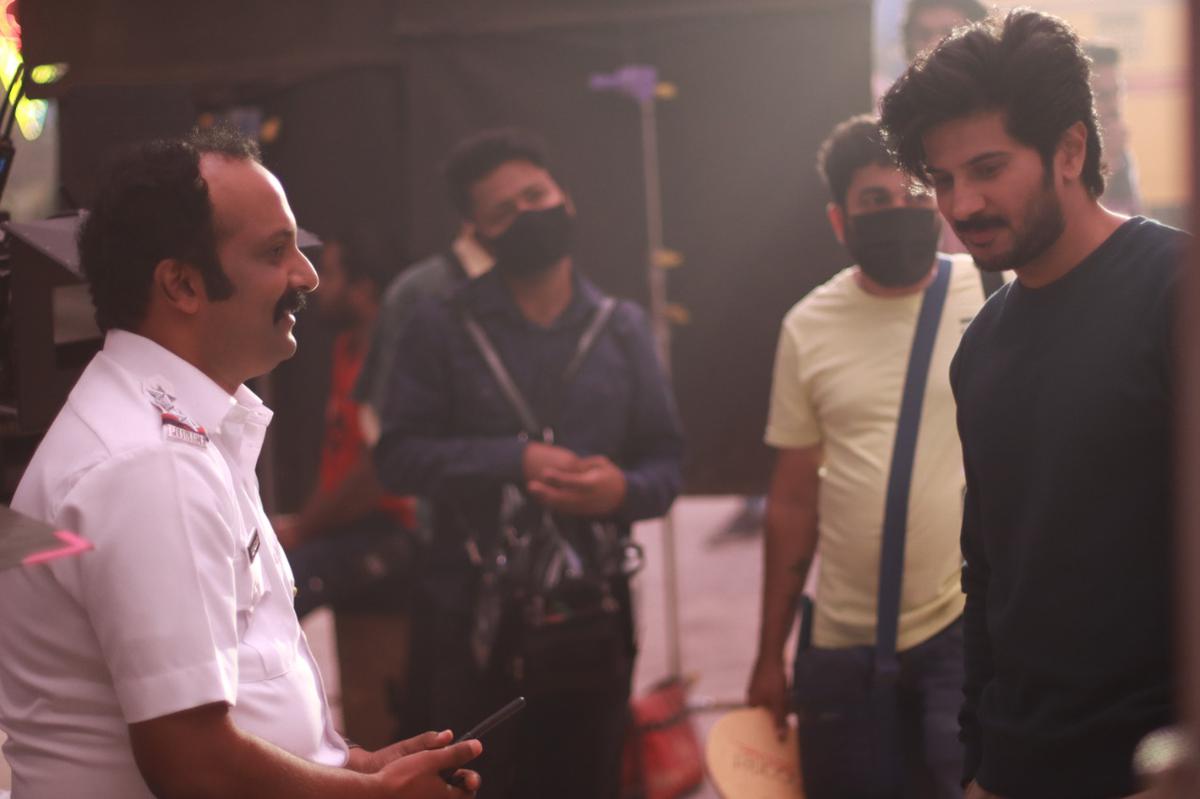 Gibbin Gopinath with Dulquer Salmaan during the shoot of an advertisement