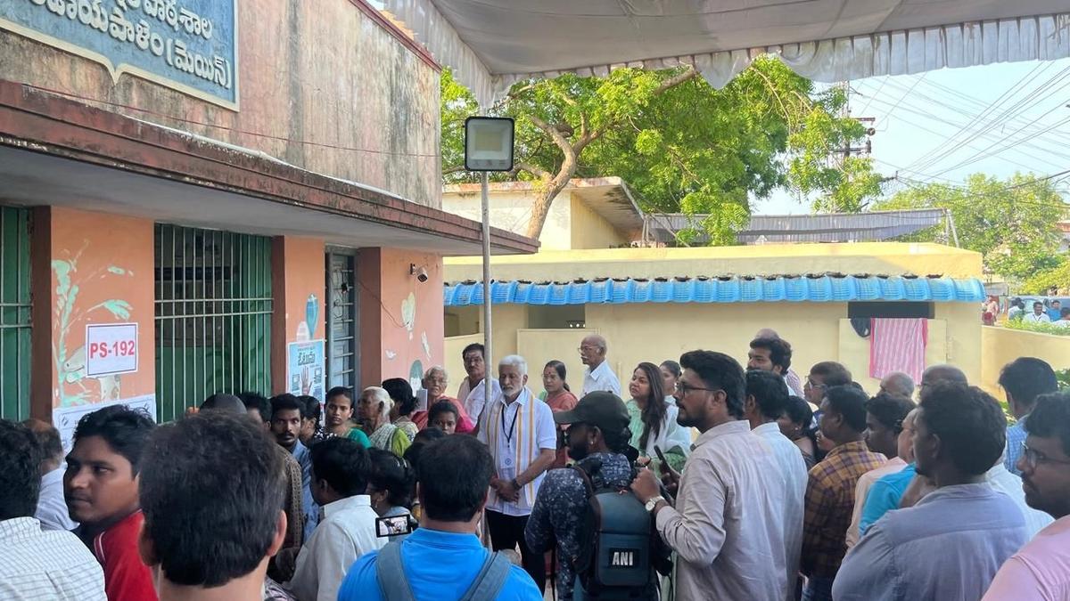 Voters, political leaders wait in long queues to exercise their franchise in Nellore