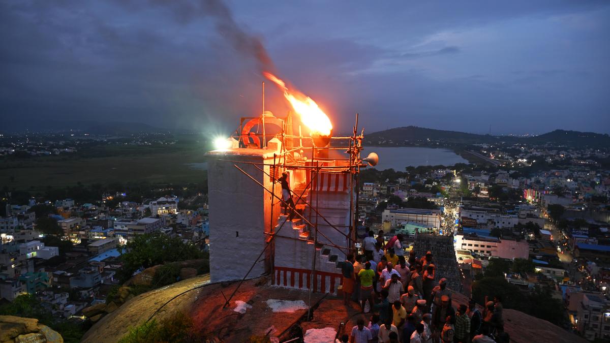 ‘Mahadeepam’ lit atop Tirupparankundram hillock in Madurai