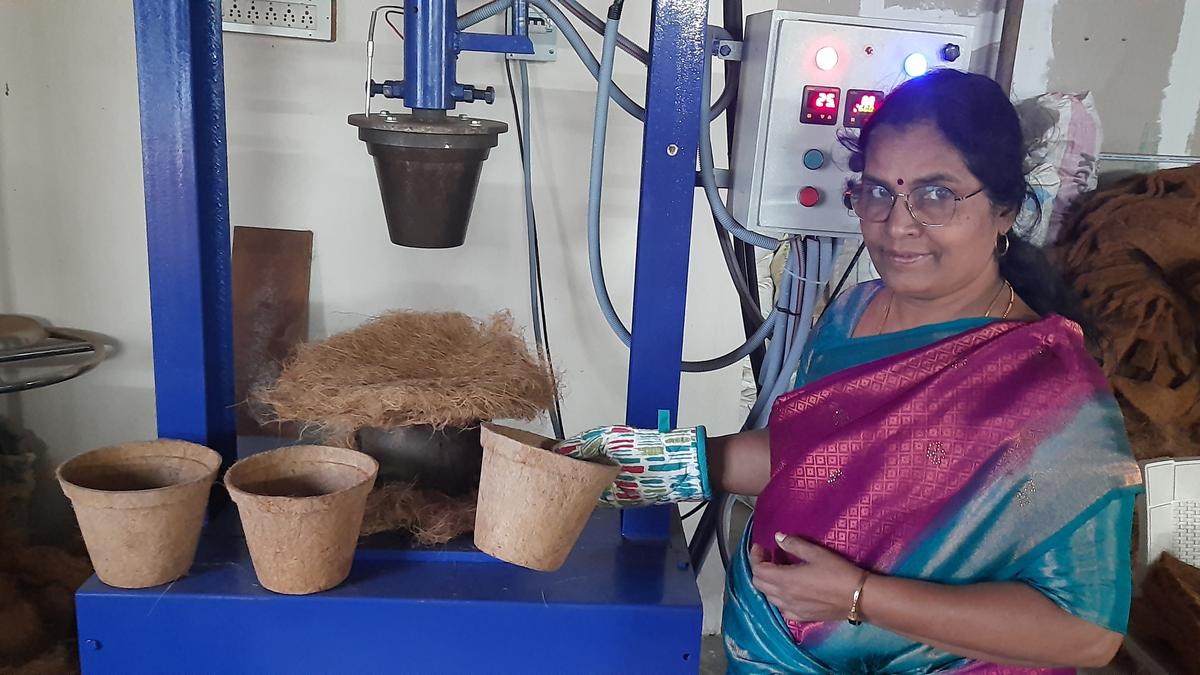 Tiruchi entrepreneur makes biodegradable coir pots to promote eco-friendly gardening material