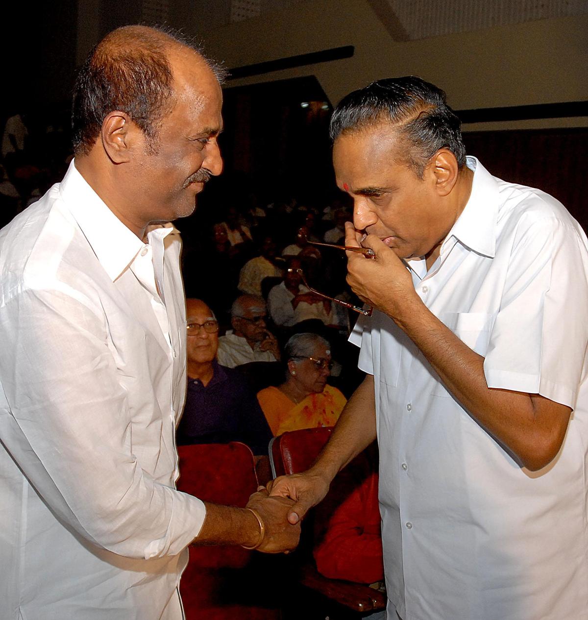 Rajinikanth with AVM Saravanan, in a file photo in 2007