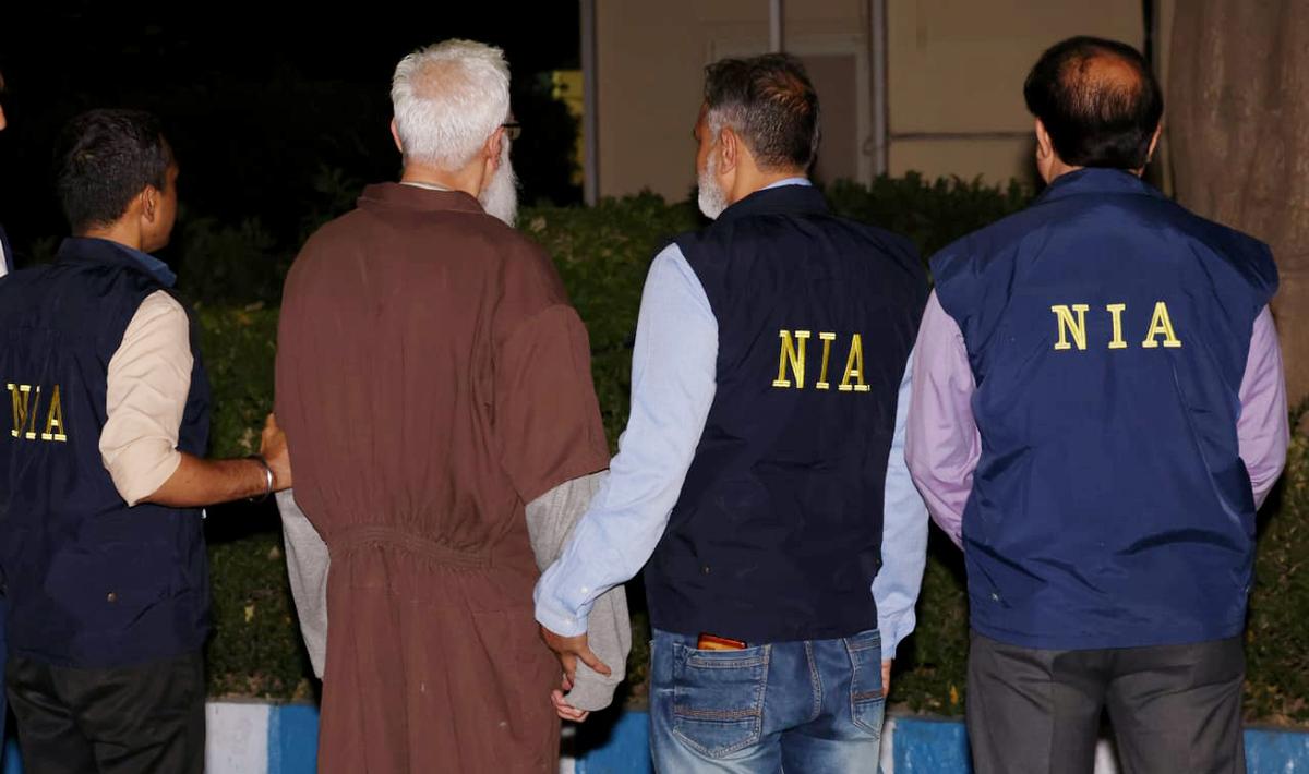 National Investigation Agency arrests Tahawwur Hussain Rana immediately after his arrival at IGIA , following his successful extradition from the United States, in New Delhi on April 10, 2025.