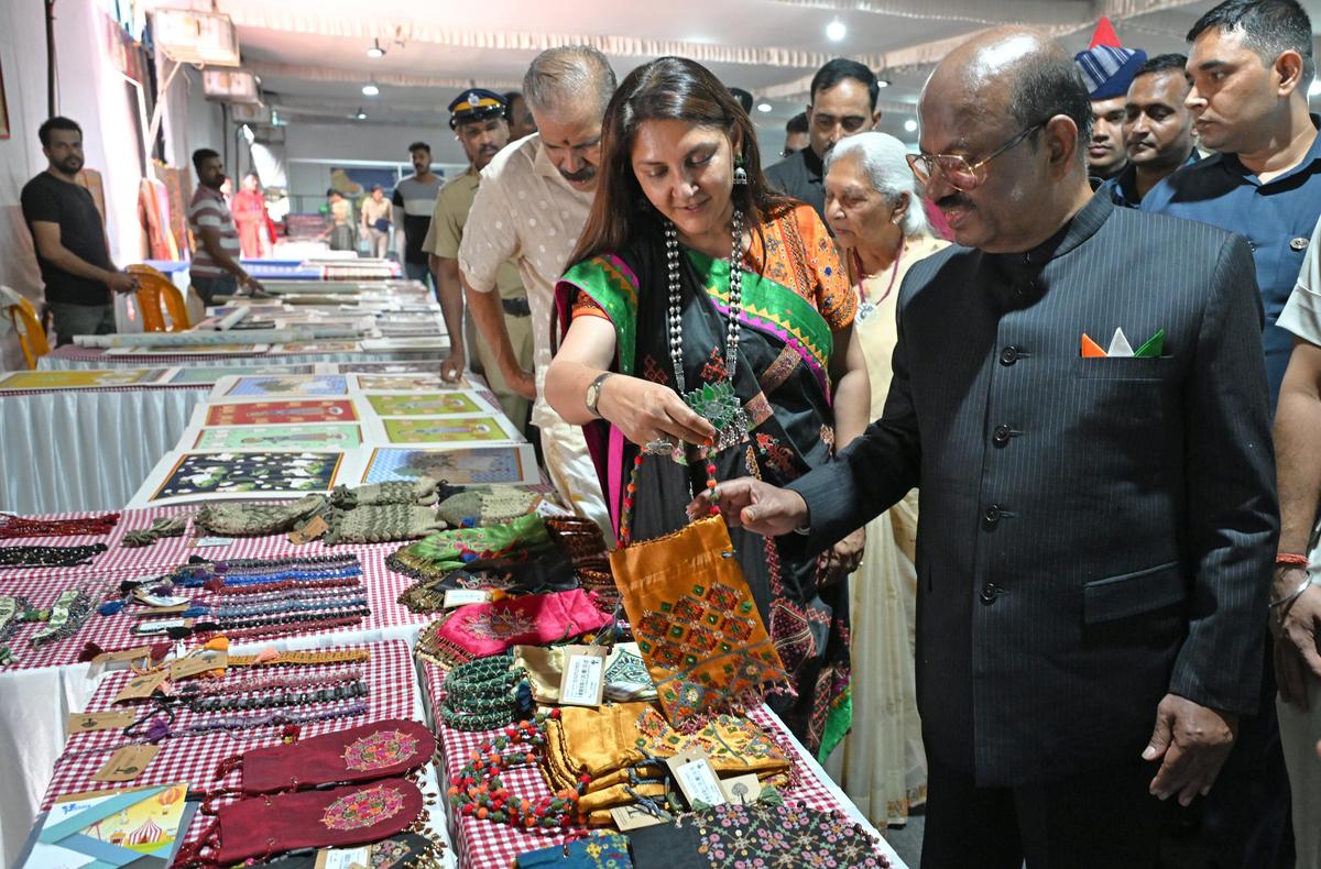 West Bengal Governor C.V. Ananda Bose and Uttar Pradesh Governor Anandiben Patel visit stalls at the Kochi International Boof Festival on Saturday (November 1, 2025).    