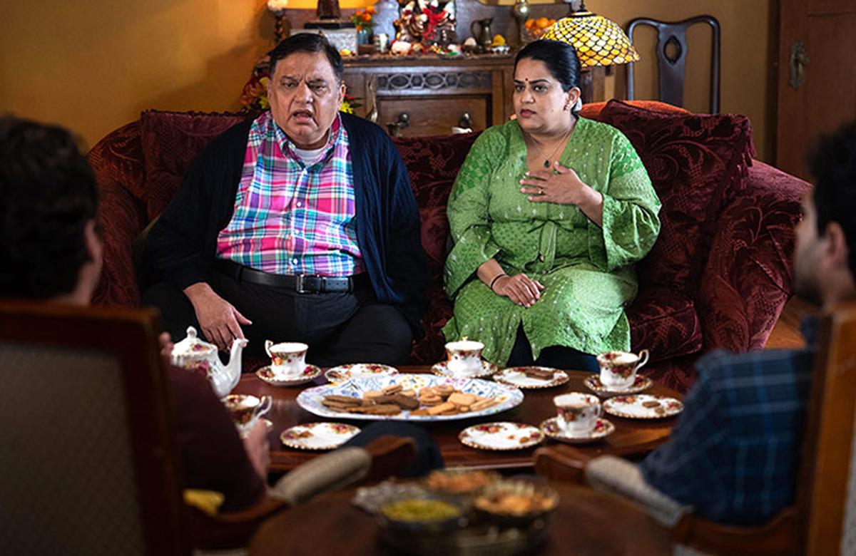 Zarna Garg with actor Harish Patel (left) in a still from the film ‘A Nice Indian Boy’.