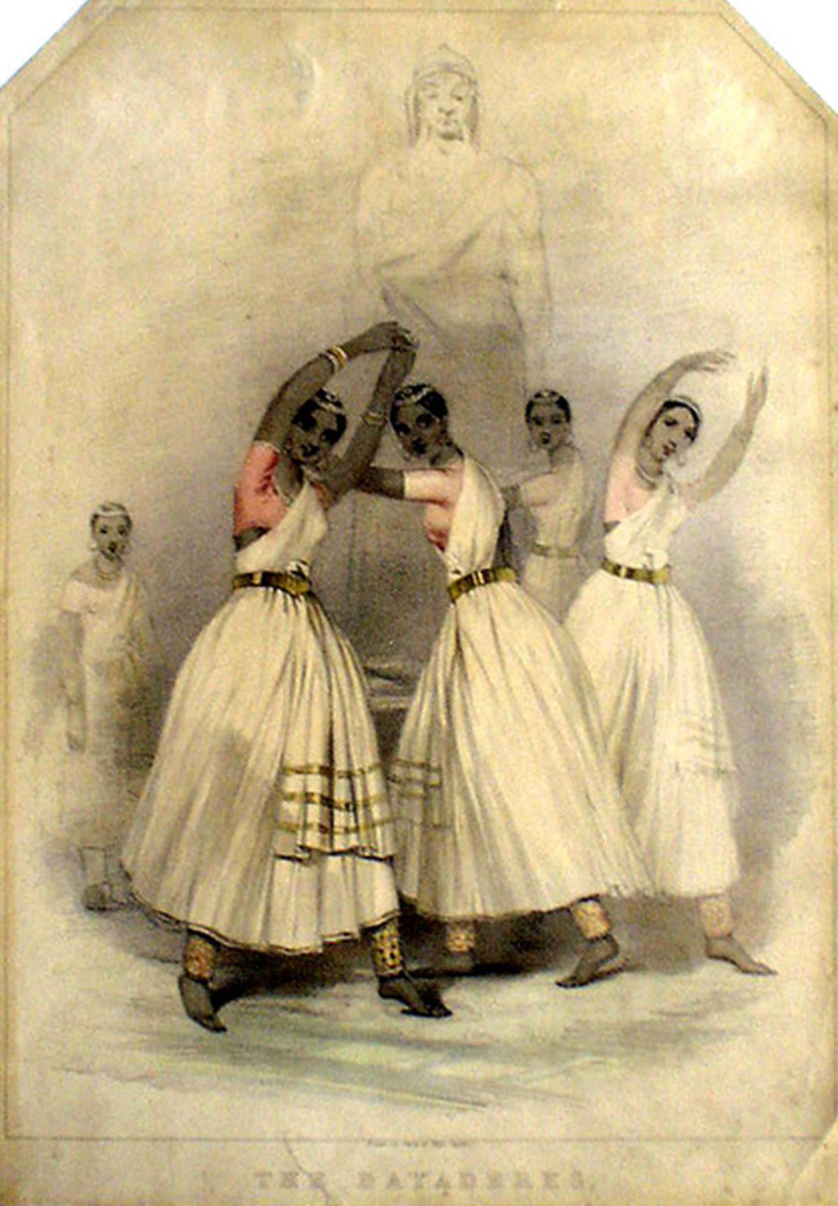 Une lithographie montrant des danseurs posant lors de l'exécution de 'Malapou'