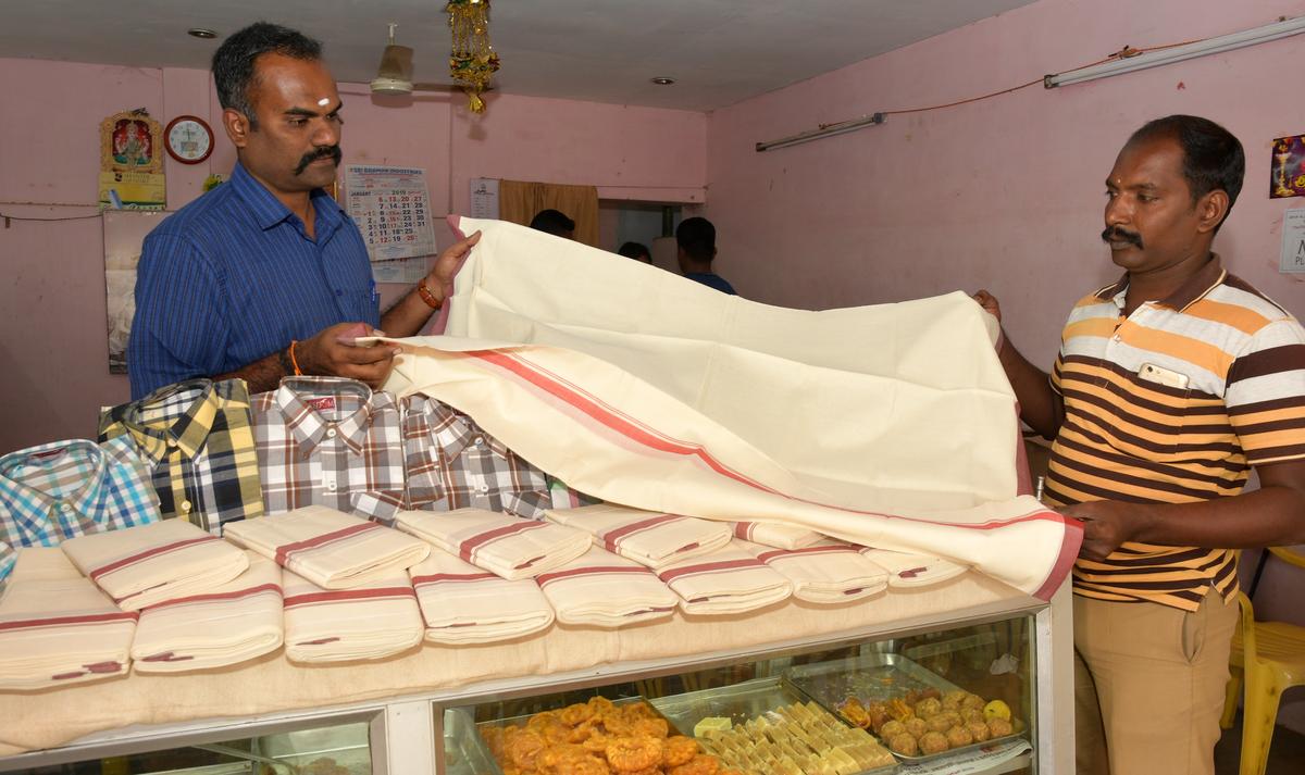 Cotton dhotis and shirts, made by Central Prison inmates, displayed at the ‘Prison Bazzar’ in Tiruchi. Cotton dhotis and shirts, made by Central Prison inmates, displayed at the ‘Prison Bazzar’ in Tiruchi.