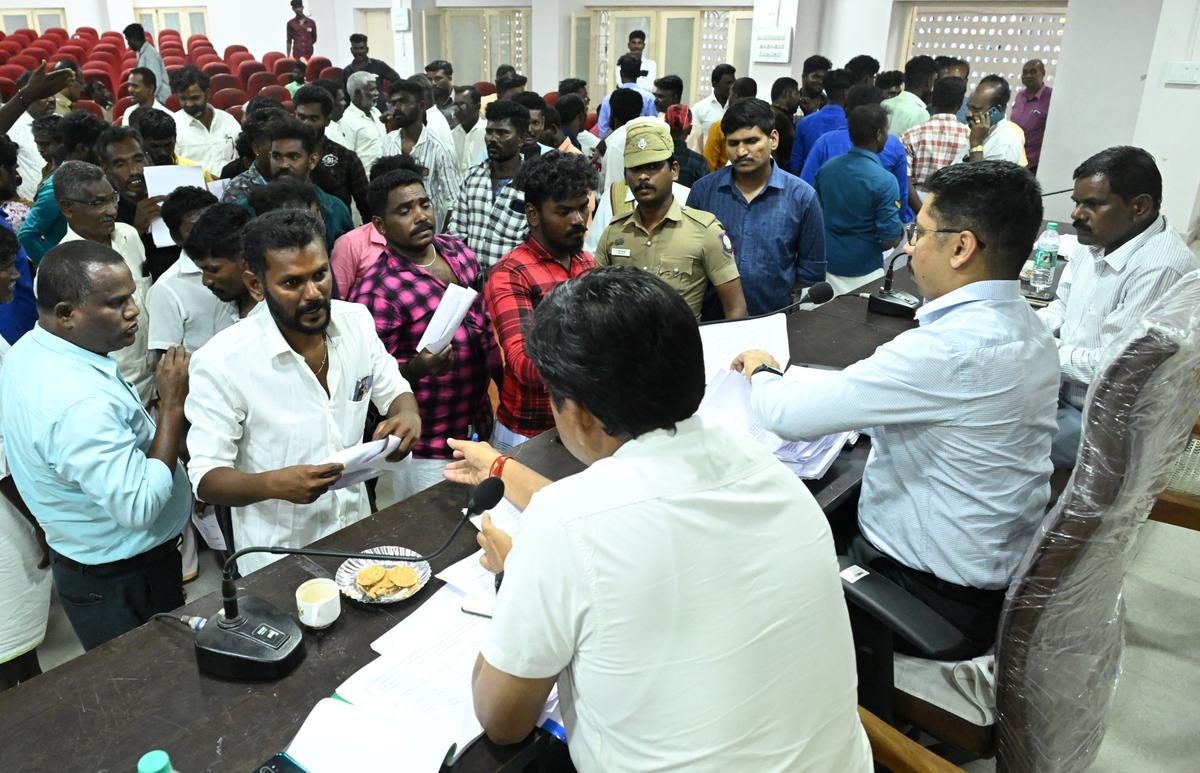 Collector Simranjeet Singh Kahlon at the fishermen grievance meeting at Collectorate in Ramanathapuram on Friday. 