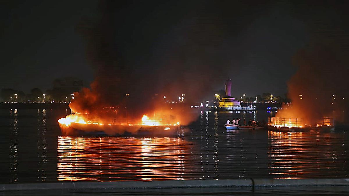 Permission not sought for firecracker show on Hyderabad’s Hussain Sagar lake that led to a blaze injuring six