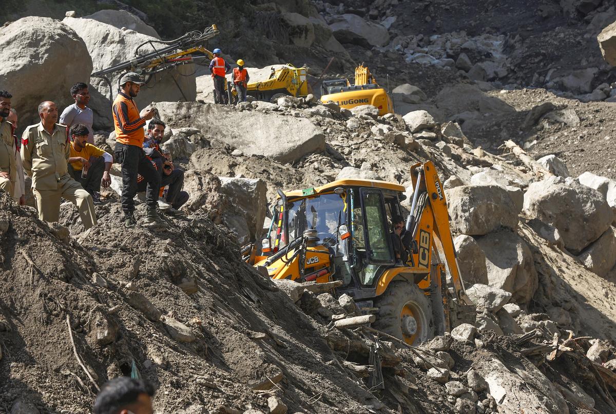 NDRF personnel during a search and rescue operation at Chisoti village, in Kishtwar district, Jammu and Kashmir on August 16, 2025. NDRF personnel during a search and rescue operation at Chisoti village, in Kishtwar district, Jammu and Kashmir on August 16, 2025.