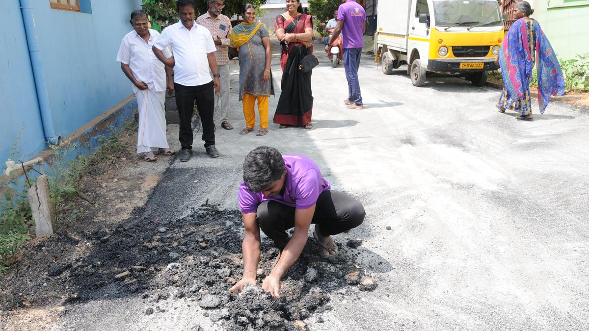 Erode residents flay quality of re-laid road in Subramanian Nagar
