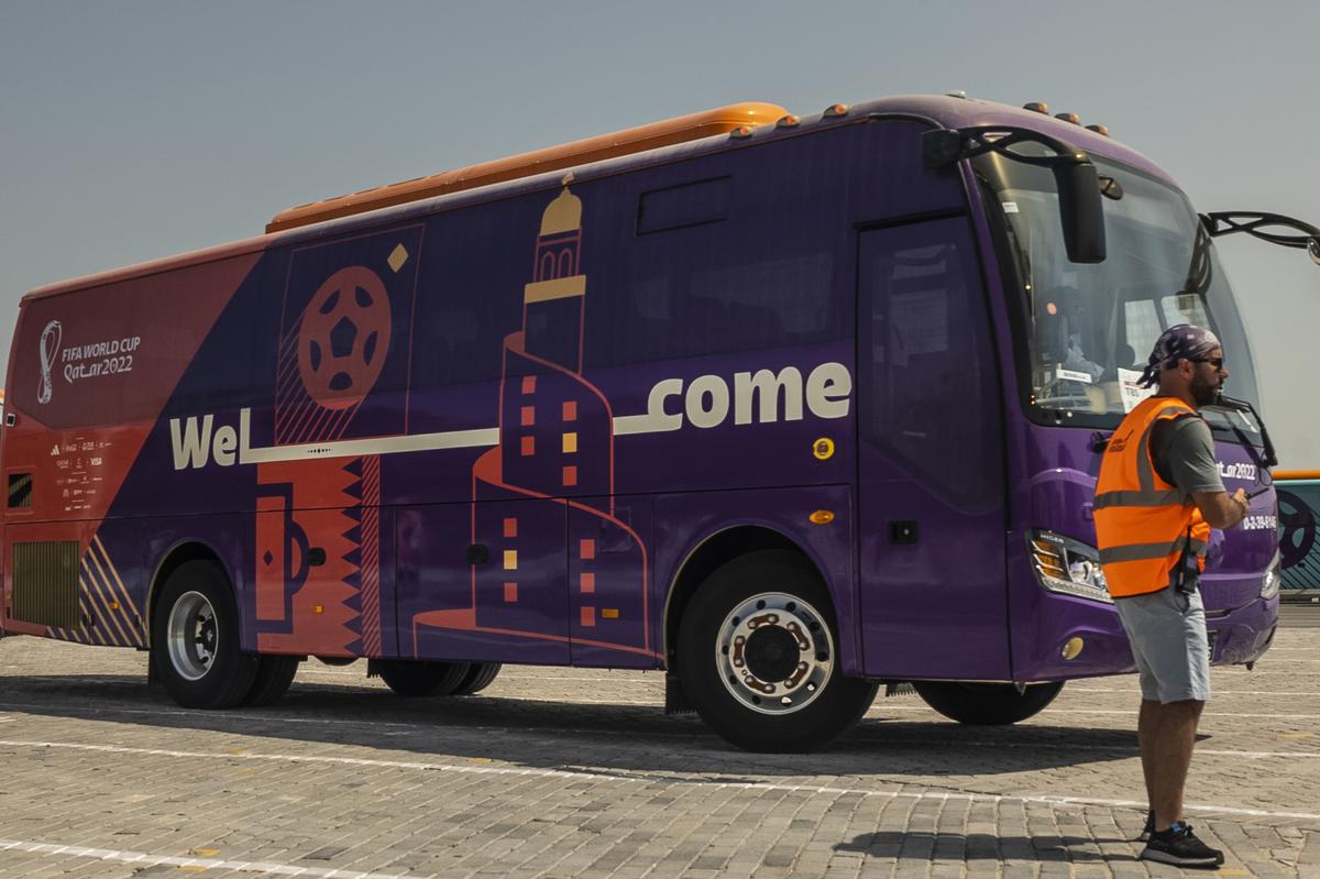 Buses are seen during a test run of massive bus fleet ahead of Qatar World Cup, in Doha, Qatar.