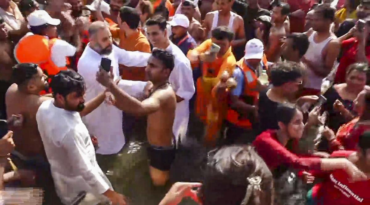 Bollywood actor Akshay Kumar takes a holy dip at Sangam during the ongoing Maha Kumbh Mela 2025, in Prayagraj, Monday, Feb. 24, 2025.