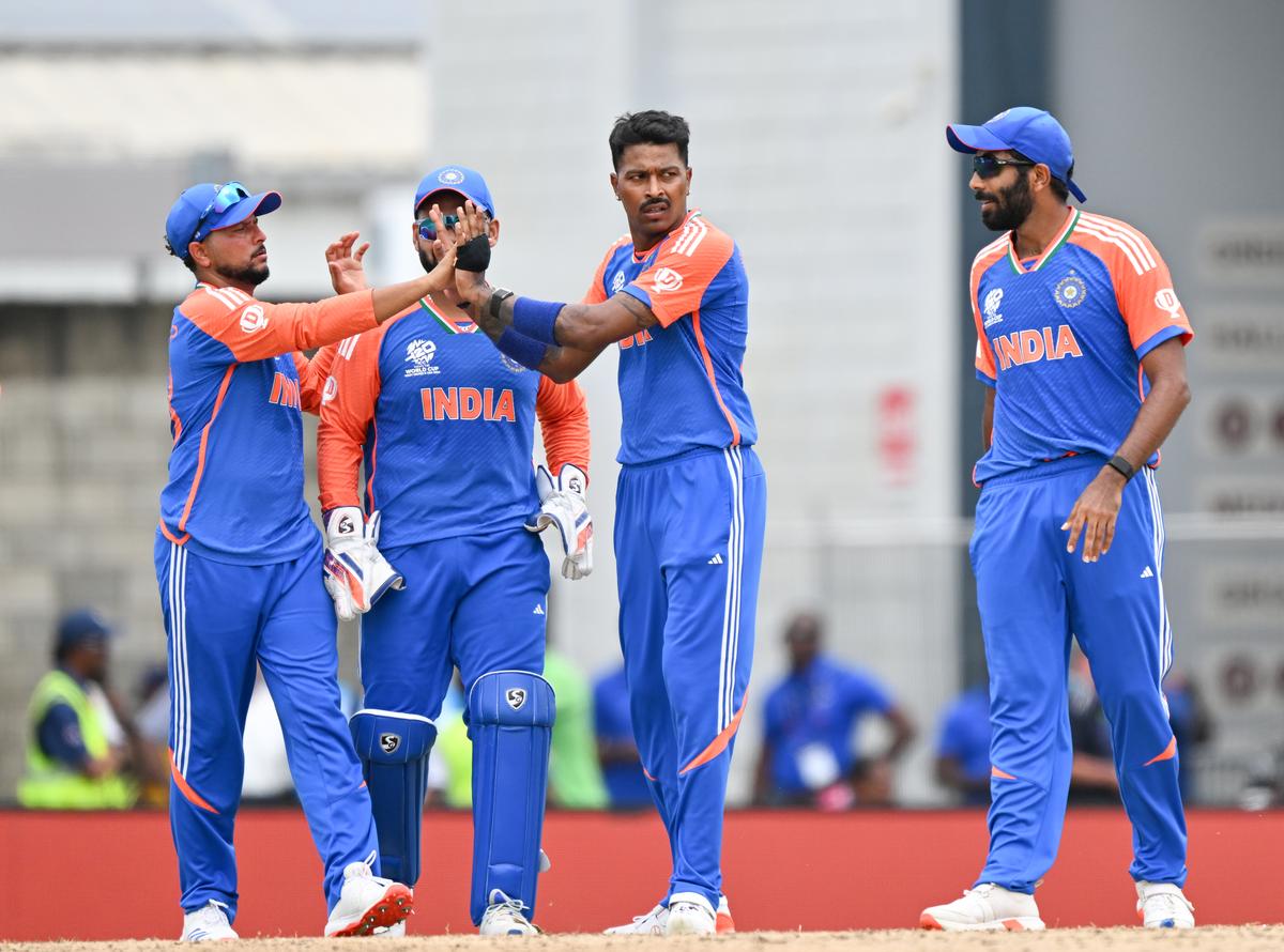 Hardik Pandya celebrates the wicket Heinrich Klaasen during the ICC Twenty20 World Cup 2024 final against South Africa.