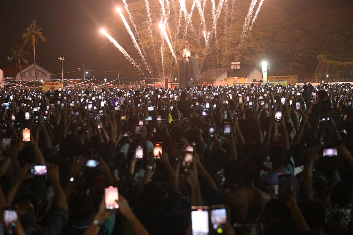 A massive crowd that gathered at the Veli Ground in Fort Kochi to witness the burning of Pappanji to mark the arrival of the New Year on January 1. 