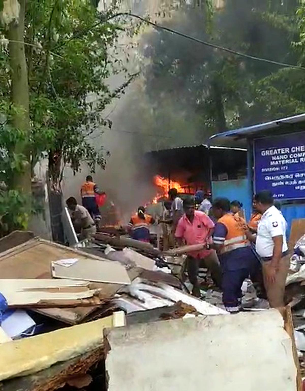Fire at the GCC facility on Kamaraj Salai in R.A. Puram Fire at the GCC facility on Kamaraj Salai in R.A. Puram