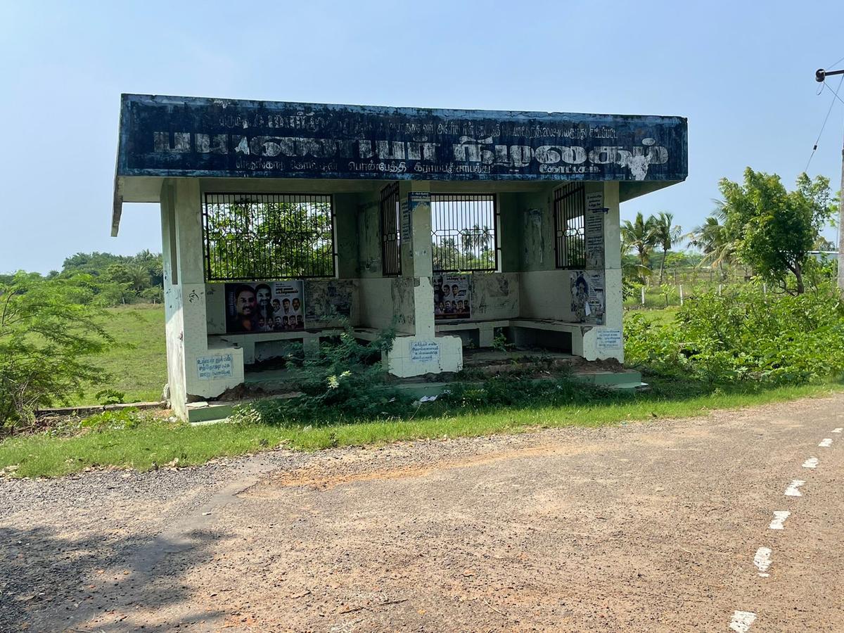 A bus shelter in Kottagam village,  in Nedungadu Commune Panchayat, Karaikal, left abandoned as buses to this route have been stopped.