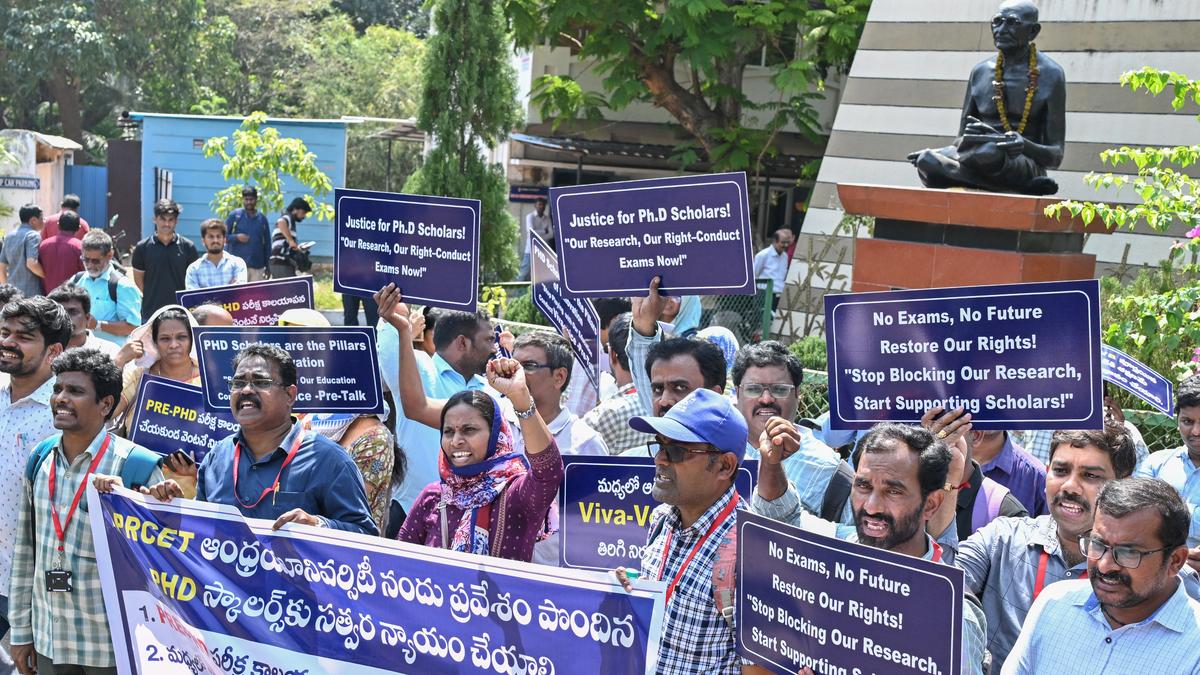 Part-time research scholars from Telugu States protest at Andhra University in Visakhapatnam