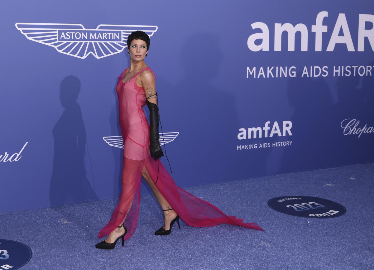 Halsey poses for photographers upon arrival at the amfAR Cinema Against AIDS benefit 