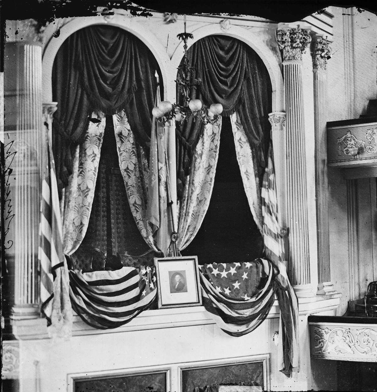  This April 1865 photo provided by the Library of Congress shows President Abraham Lincoln’s box at Ford’s Theater, the site of his assassination. 